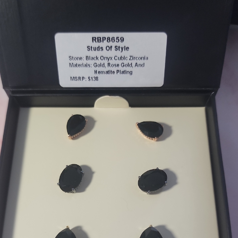 Studs of Style Black Onyx Teardrop and Oval Earring Set